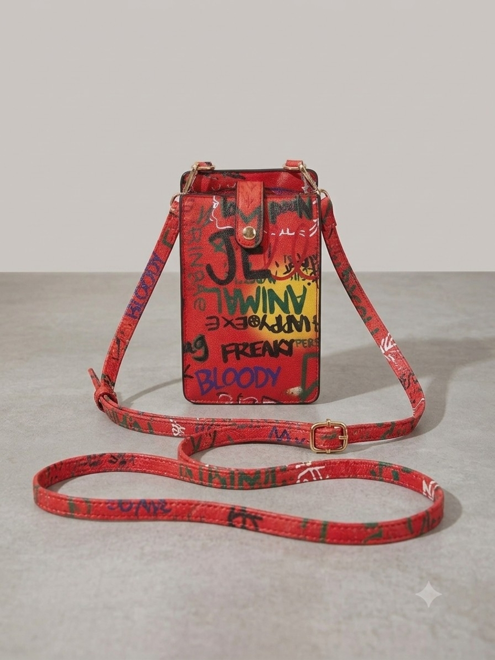 Red Graffiti Crossbody Phone Bag